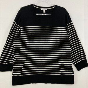 Isaac Mizrahi size XL Black White Stretch Crew Neck Preppy Casual Light Sweater